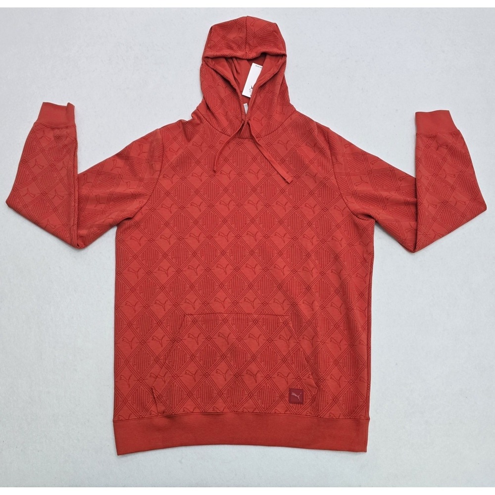 Puma ESS Logomania AOP Hoodie Mens XL Red Fire Diamond Logo Pullover 686468 15